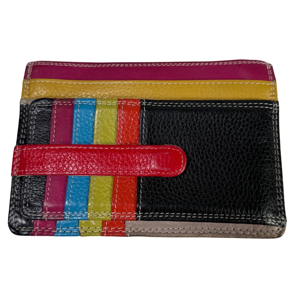 Colorful Striped Leather Card Holder Wallet Pouch Zip Coin Pocket Women